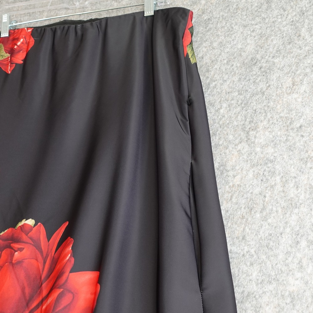Nicole Miller Dress Womens L Black Floral Strapless Midi Red Rose Goth Romantic - Picture 4 of 11